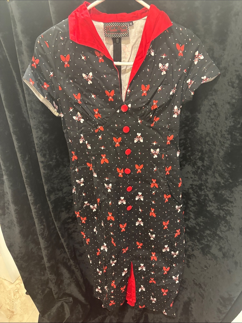 Voodoo Vixen retro -Inspired Black & Red Butterfly Button Dress